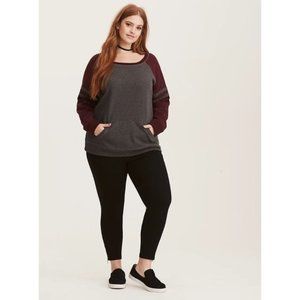 Torrid gray burgundy sweatshirt size 0 raglan stripes